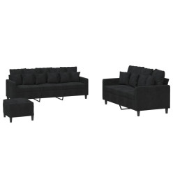 Ensemble de canapés 3 pcs avec coussins Noir Velours