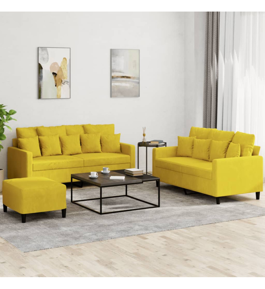 Ensemble de canapés 3 pcs avec coussins Jaune Velours