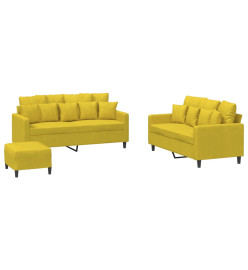 Ensemble de canapés 3 pcs avec coussins Jaune Velours