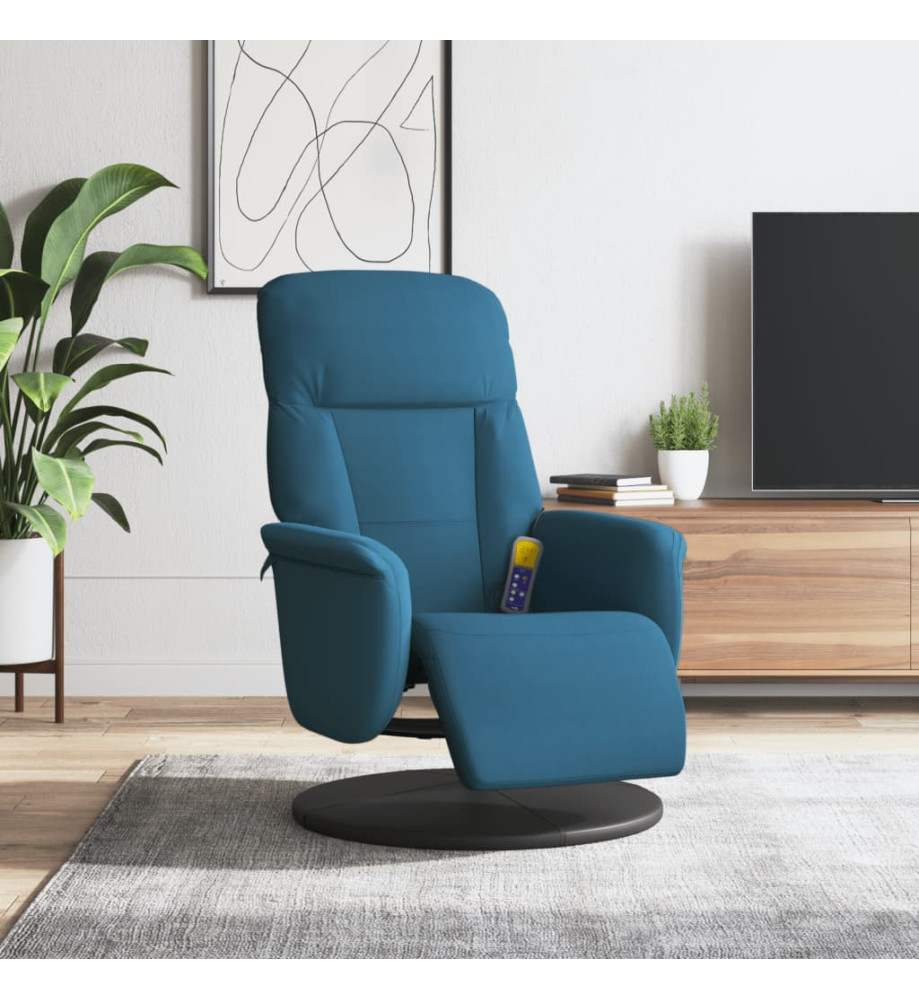 Fauteuil inclinable de massage avec repose-pied bleu velours