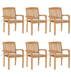 Chaises de jardin empilables avec coussins 6 pcs Teck solide