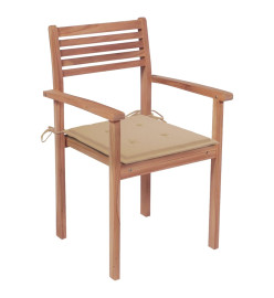 Chaises de jardin empilables avec coussins 6 pcs Teck solide