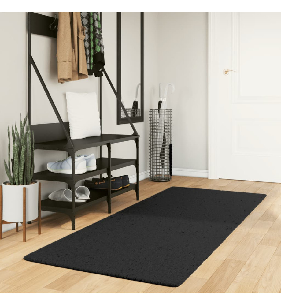 Tapis HUARTE à poils courts doux et lavable noir 80x200 cm