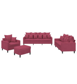 Ensemble de canapés 4 pcs avec coussins Rouge bordeaux Velours