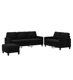 Ensemble de canapés 3 pcs avec coussins Noir Velours