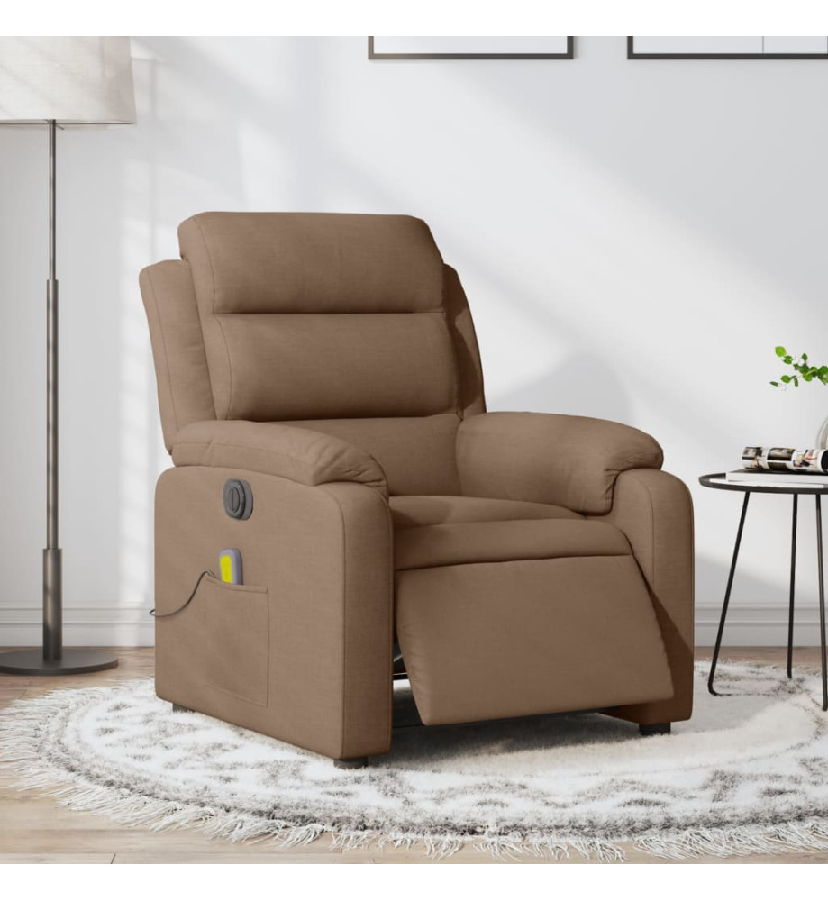 Fauteuil inclinable de massage électrique marron tissu