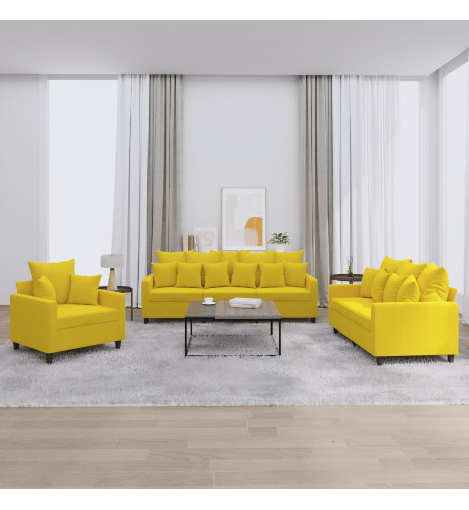 Ensemble de canapés 3 pcs avec coussins Jaune Velours