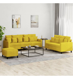 Ensemble de canapés 3 pcs avec coussins Jaune Velours