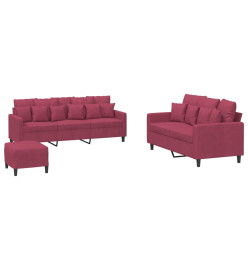 Ensemble de canapés 3 pcs avec coussins Rouge bordeaux Velours