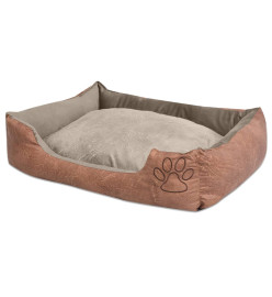 Lit pour chiens avec coussin Cuir artificiel PU Taille L Beige