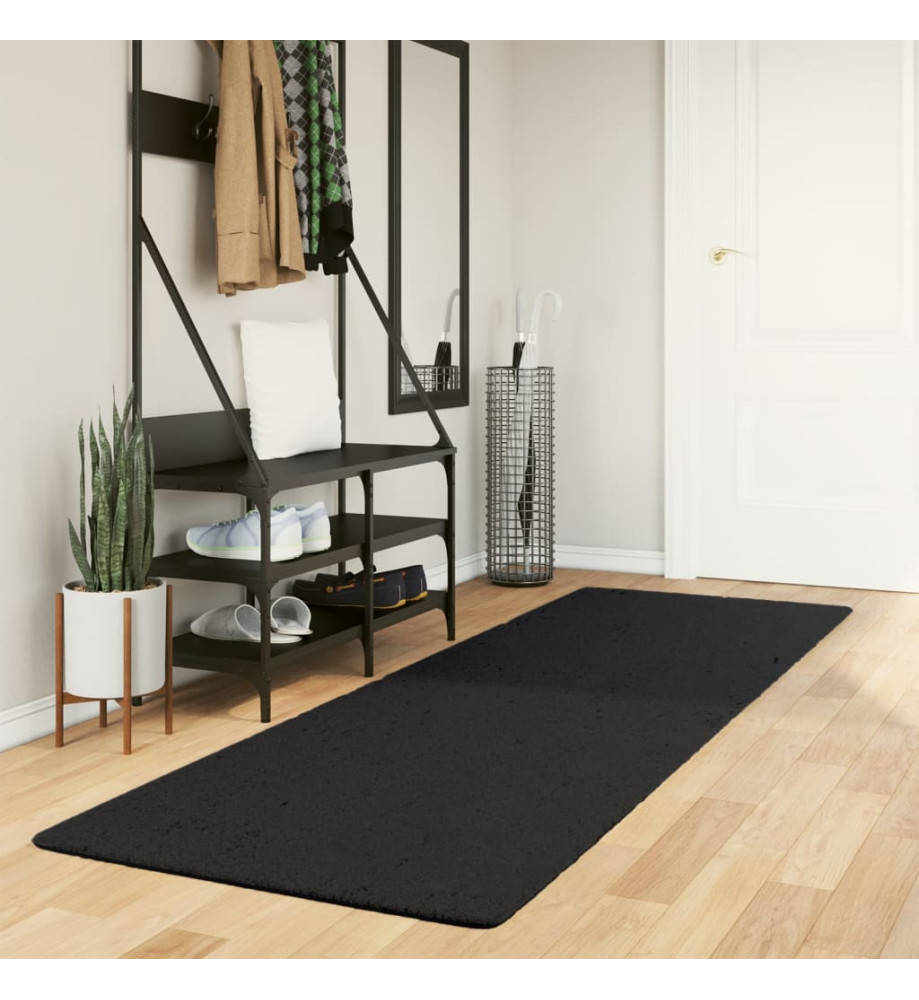 Tapis HUARTE à poils courts doux et lavable noir 80x250 cm