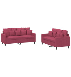 Ensemble de canapés 2 pcs avec coussins Rouge bordeaux Velours