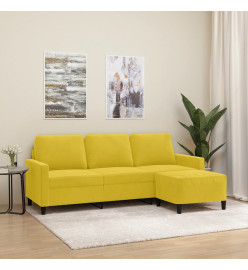 Canapé à 3 places avec repose-pieds jaune 180 cm velours