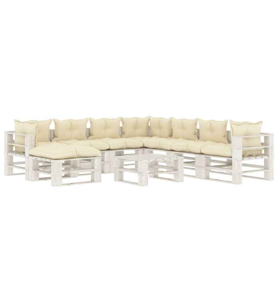 Salon palette de jardin 9 pcs avec coussins crème bois Salon palette de jardin 9 pcs avec coussins crème bois