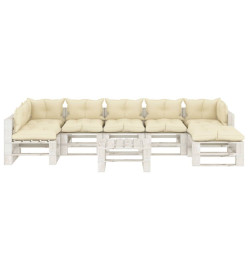 Salon palette de jardin 8 pcs avec coussins crème bois