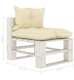 Salon palette de jardin 8 pcs avec coussins crème bois