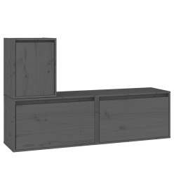 Meubles TV 3 pcs Gris Bois massif de pin