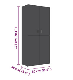 Armoire à chaussures Gris 80x39x178 cm Aggloméré