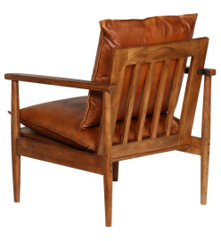 Fauteuil Marron Cuir véritable avec bois d'acacia