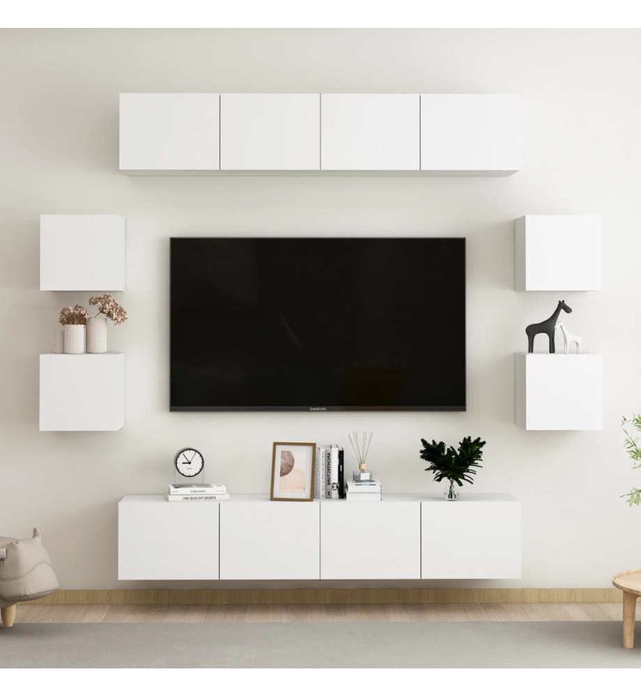 Ensemble de meubles TV 8 pcs Blanc Aggloméré