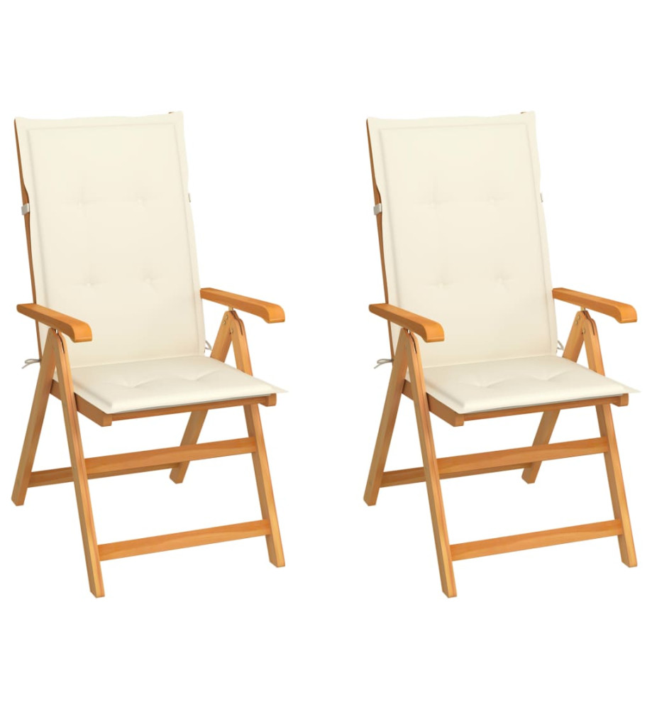 Chaises de jardin 2 pcs avec coussins crème Bois de teck massif Chaises de jardin 2 pcs avec coussins crème Bois de teck massif