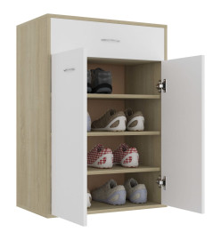 Armoire à chaussures Blanc et Chêne sonoma 60x35x84cm Aggloméré