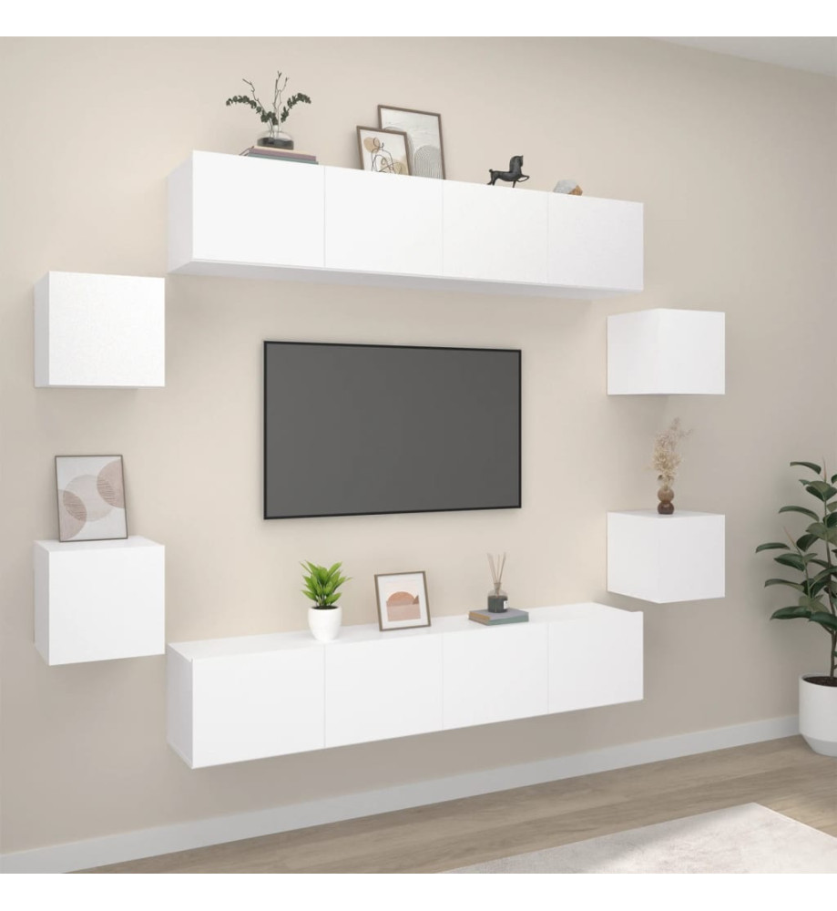 Ensemble de meubles TV 8 pcs Blanc Bois d'ingénierie