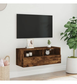 Meuble TV mural chêne fumé 80x30x30 cm bois d'ingénierie