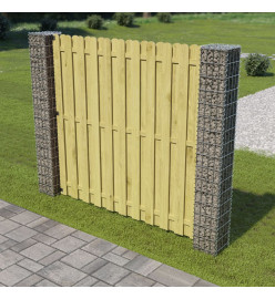 Panneau de clôture de jardin avec poteaux en gabion Bois de pin