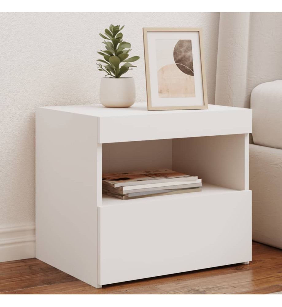 Table de chevet avec lumières LED blanc 50x40x45 cm Table de chevet avec lumières LED blanc 50x40x45 cm