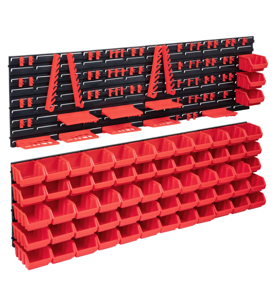 Kit de bacs de stockage et panneaux muraux 141pcs rouge et noir