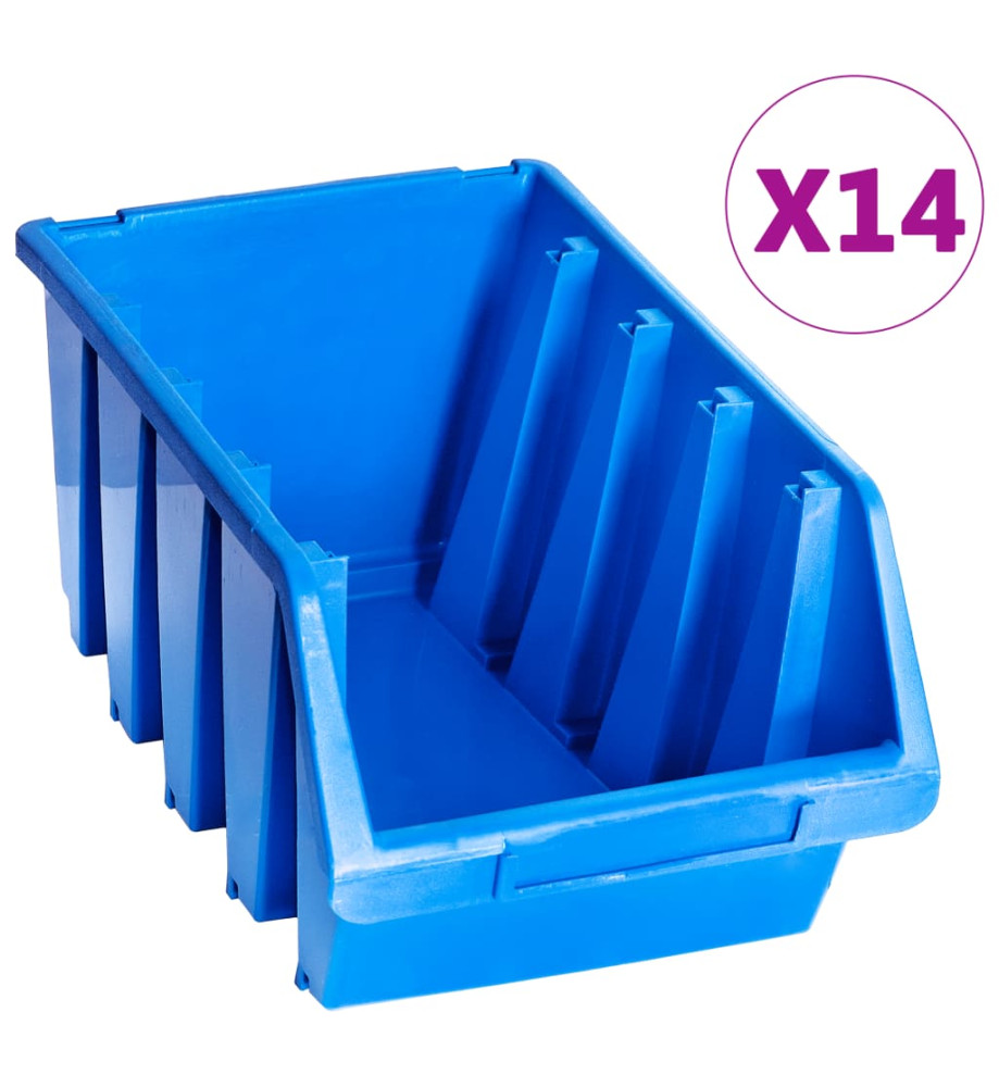 Bacs de rangement empilables 14 pcs bleu plastique