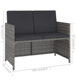 Meuble à dîner de jardin 6 pcs et coussins Résine tressée Gris
