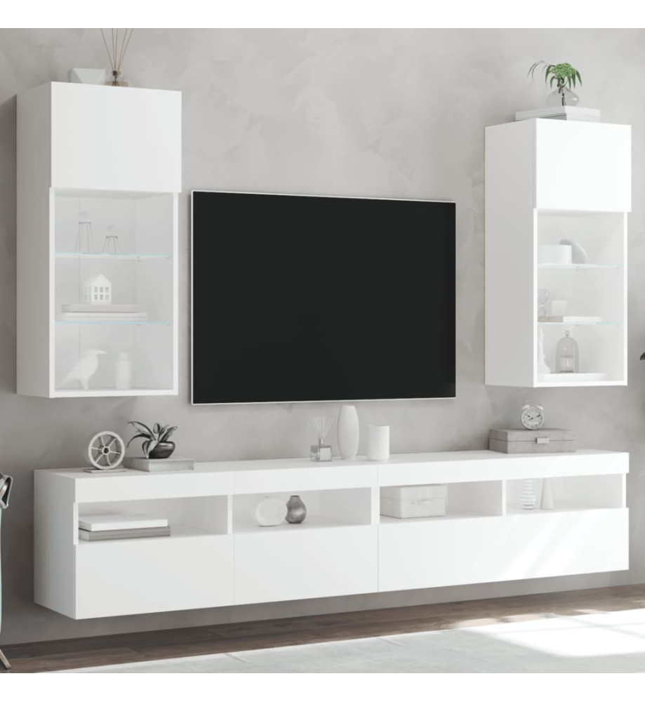 Meubles TV avec lumières LED 2 pcs blanc 40,5x30x90 cm