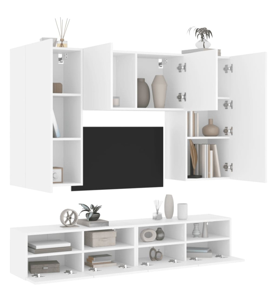 Unités murales TV 5 pcs blanc bois d'ingénierie