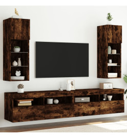 Meubles TV avec lumières LED 2 pcs chêne fumé 30,5x30x90 cm