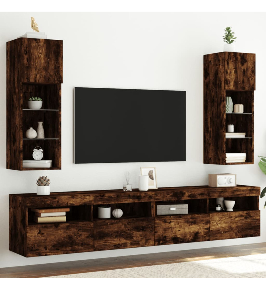 Meubles TV avec lumières LED 2 pcs chêne fumé 30,5x30x90 cm