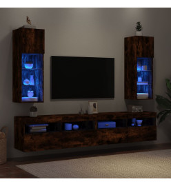 Meubles TV avec lumières LED 2 pcs chêne fumé 30,5x30x90 cm