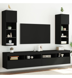 Meubles TV avec lumières LED 2 pcs noir 30,5x30x90 cm