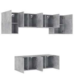 Unités murales TV 6 pcs gris béton bois d'ingénierie