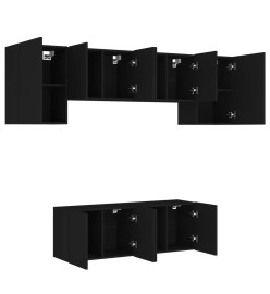 Unités murales TV 6 pcs noir bois d'ingénierie