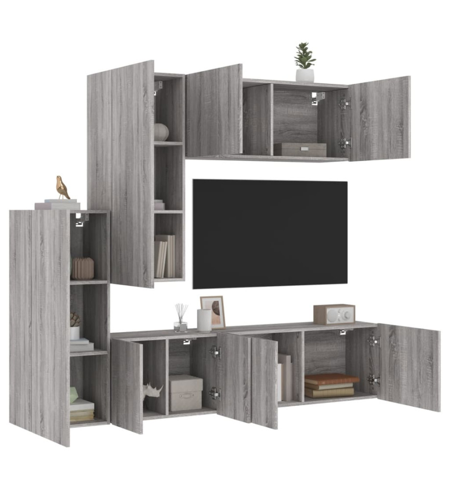 Unités murales TV 5 pcs sonoma gris bois d'ingénierie