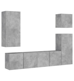 Unités murales TV 5 pcs gris béton bois d'ingénierie