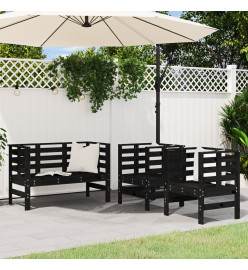 Salon de jardin 3 pcs noir bois massif de pin