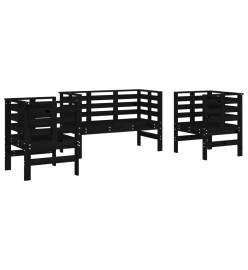 Salon de jardin 3 pcs noir bois massif de pin