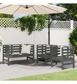 Salon de jardin 3 pcs gris bois massif de pin
