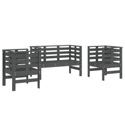 Salon de jardin 3 pcs gris bois massif de pin