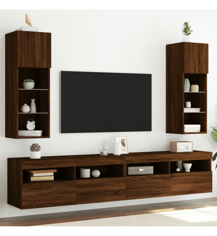 Meubles TV avec lumières LED 2 pcs chêne marron 30,5x30x90 cm