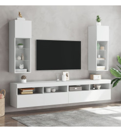 Meubles TV avec lumières LED 2 pcs blanc 30,5x30x90 cm