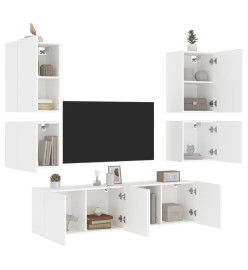 Unités murales TV 6 pcs blanc bois d'ingénierie